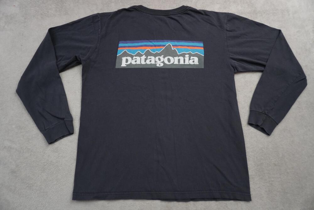 Patagonia Shirt Mens Medium Black Long Sleeve P-6 Logo Graphic Tee Outdoor